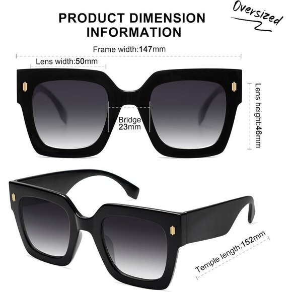 Sojos Square Retro Women Black Vintage Oversized Luxury Large Sunglasses Eyewear